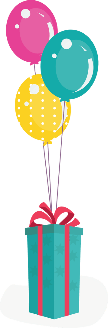 Colorful Balloons Attached to Gift Box on Transparent Background