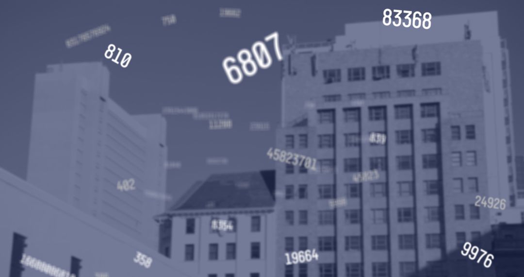 Digital Numbers Over Urban Skyline Signifying Data Flow