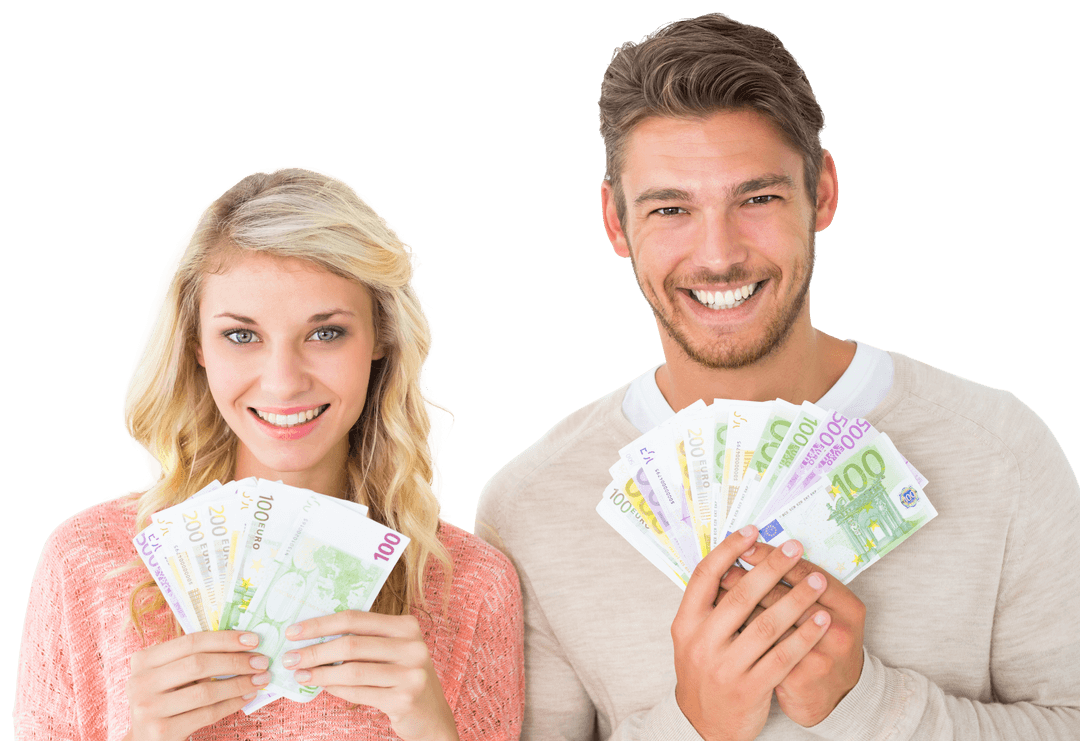 Happy Caucasian Couple Holding Banknotes With Transparent Background - Download Free Stock Images Pikwizard.com