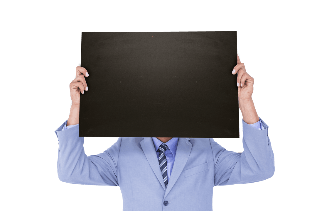 Caucasian Man in Suit Holding Black Card Isolated Transparent Background