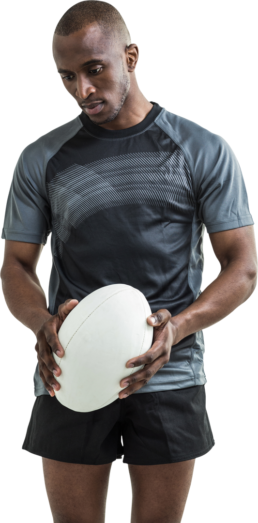 Thoughtful Athlete Holding Rugby Ball on Transparent Background - Download Free Stock Images Pikwizard.com