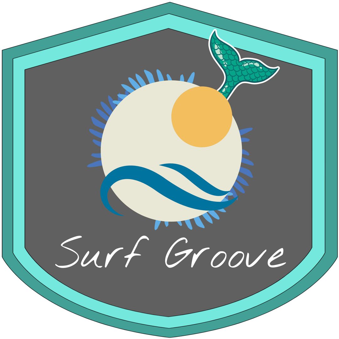 Surf Groove Logo with Mermaid Tail and Sun Icon - Download Free Stock Templates Pikwizard.com