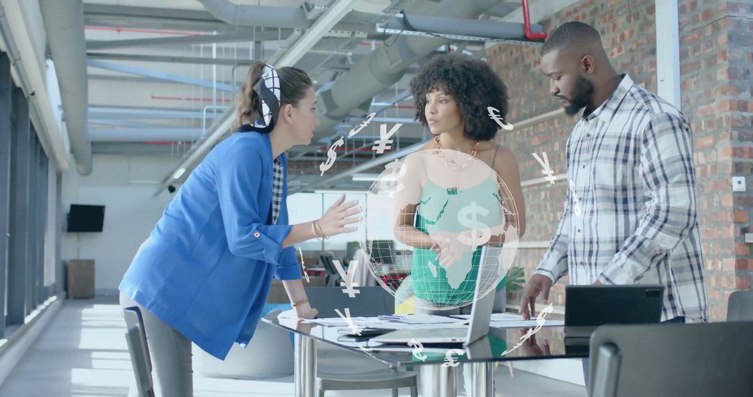 Diverse Team Analyzing Global Currency Data in Modern Office