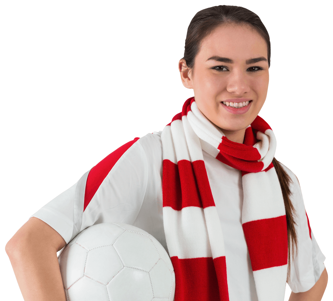 Smiling Football Fan with White Ball Showing Team Spirit