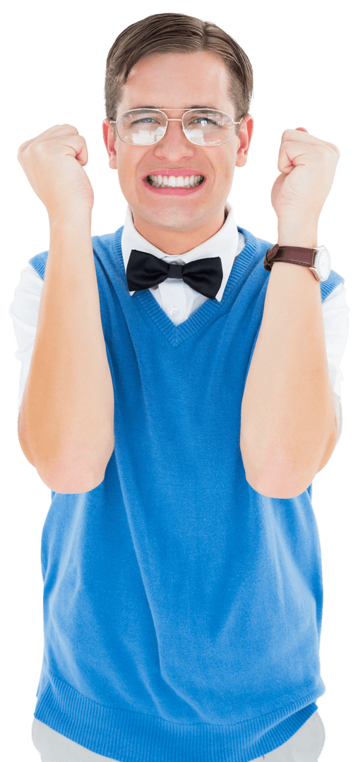 Transparent Image Cheerful Geeky Hipster Enthusiast Excited Pose