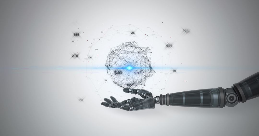 Robotic Arm Holding Digital Network Sphere Concept