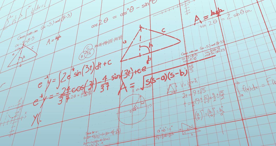 Complex Mathematical Equations on Digital Blueprint Background