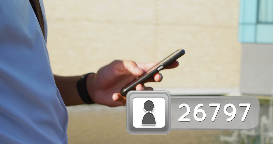 Man Texting on Smartphone with Growing Follower Counter