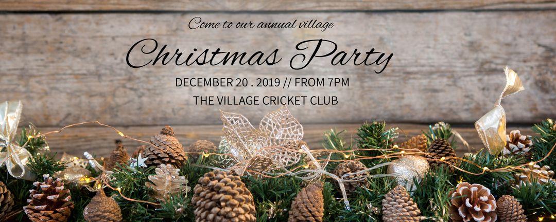 Rustic Christmas Party Invitation with Pine Cones and Decorations
