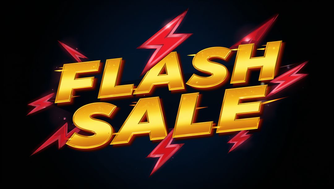 Bold Gold 3D FLASH SALE Text Featuring Red Lightning Bolts for Retail Promotion