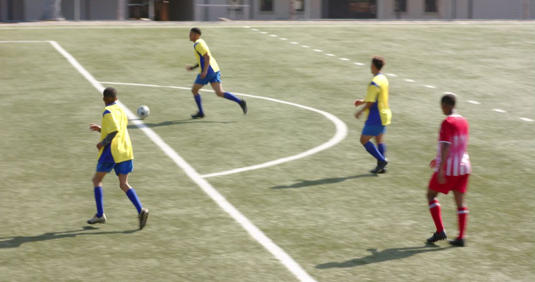 Action-Packed Soccer Match on Field