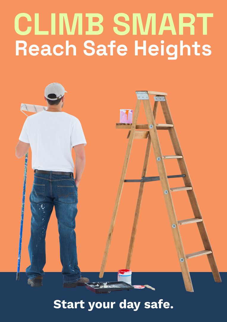 Safety Awareness Poster for Painters Climbing Ladder - Download Free Stock Templates Pikwizard.com