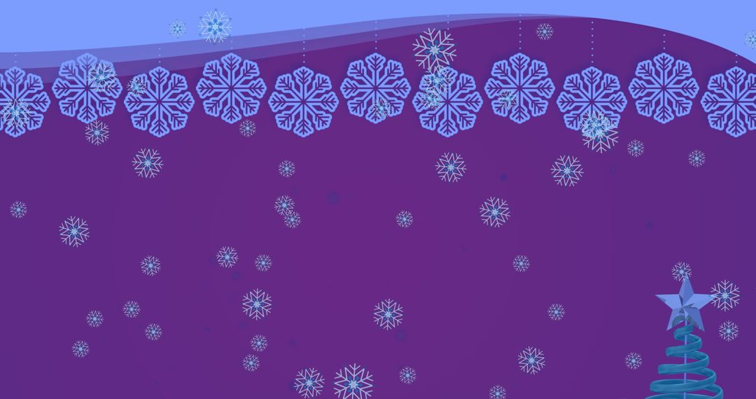 Snowflake Motifs with Spiral Teal Tree on Purple Background