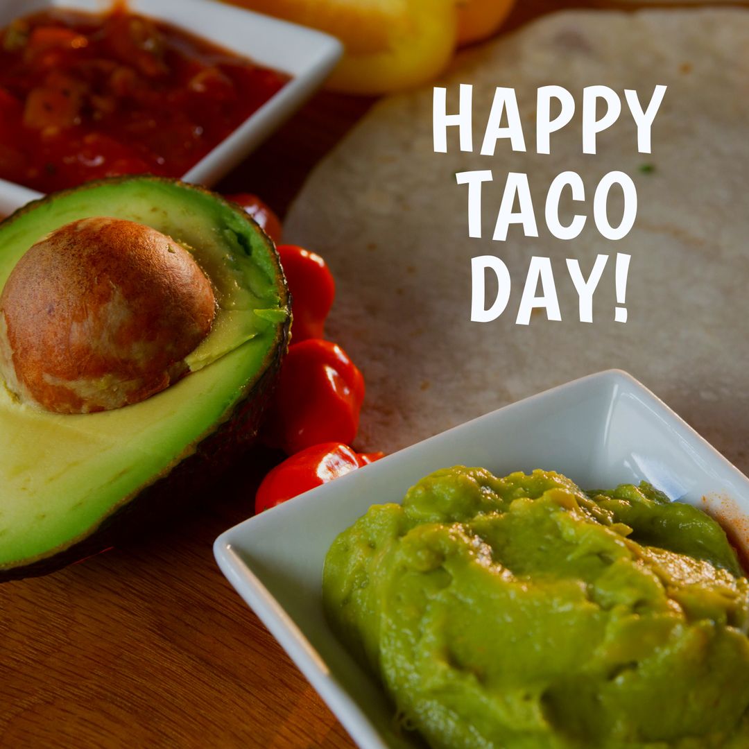 Happy Taco Day Greeting with Fresh Ingredients Display