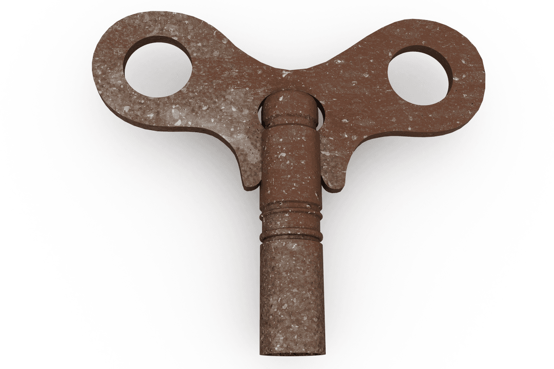 Transparent Close Up of Rustic Winding Key with Dual Holes