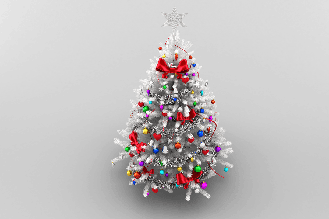 Brightly Decorated Transparent Christmas Tree with Star and Ornaments