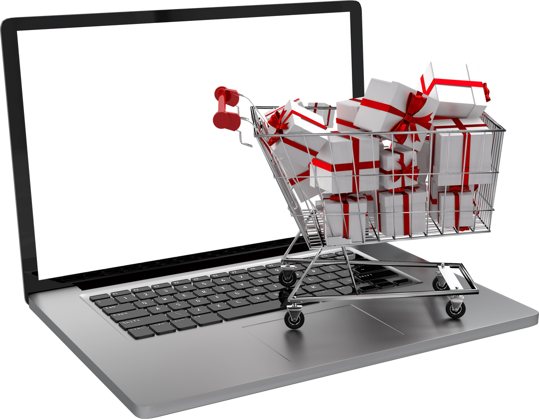 Christmas Shopping Cart and Gift Boxes Transparent on Laptop Keyboard - Download Free Stock Images Pikwizard.com