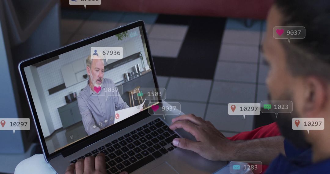 Virtual Meeting with Engagement Icons Transparently Laid Over Screen