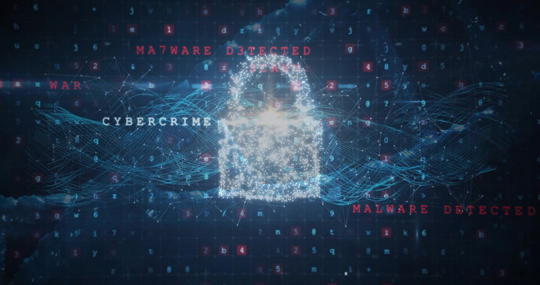 Digital Security Padlock and Malware Alert Over Data Network