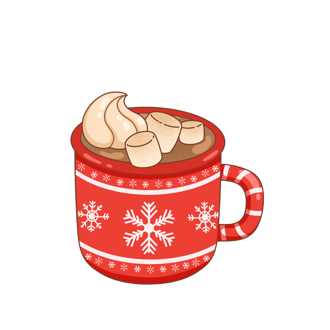 Transparent Red Snowflake Mug with Hot Chocolate and Marshmallows