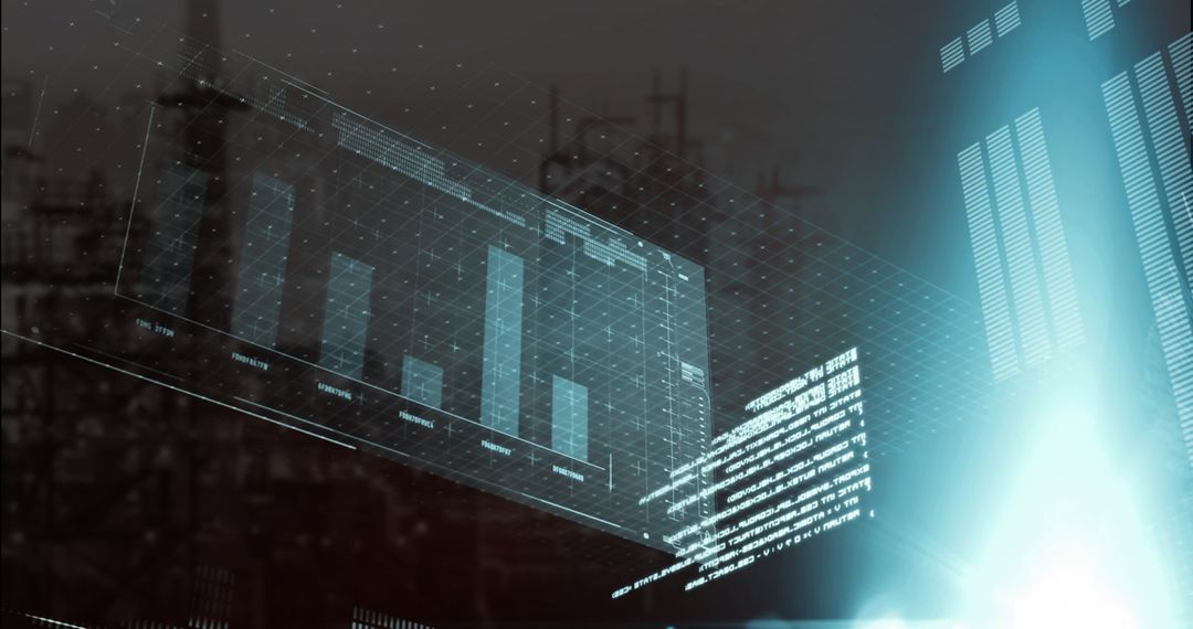 Futuristic Data Processing Over Cityscape with Digital Interface