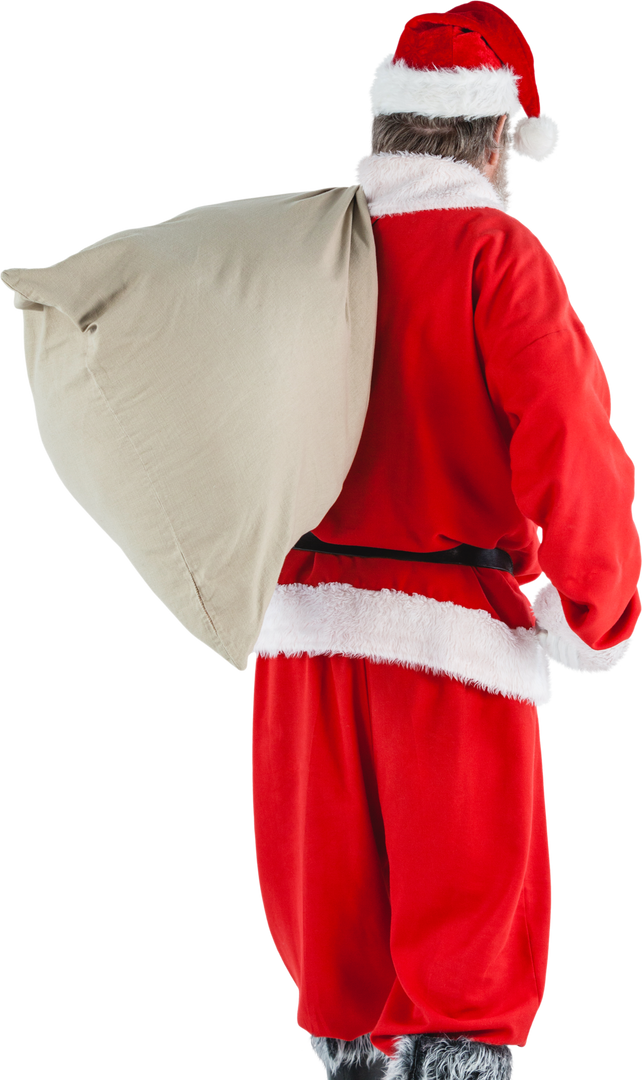 Transparent Rear View of Santa Claus Carrying Gifts Sack - Download Free Stock Images Pikwizard.com