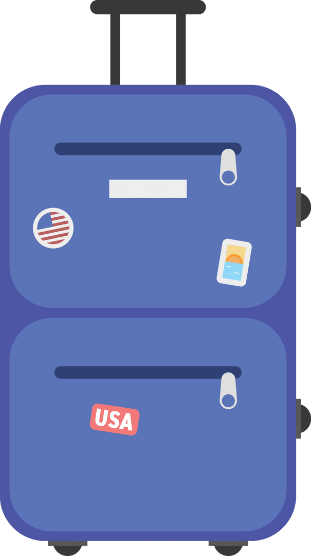 Blue Suitcase with USA Stickers on Transparent Background