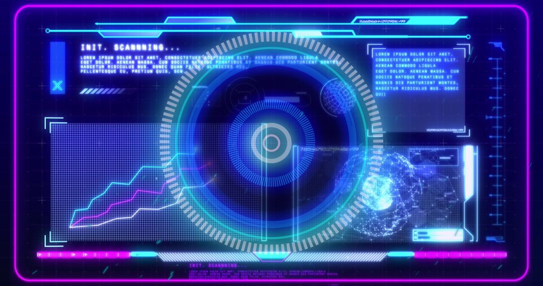 Futuristic Digital Interface with Data Analysis Graphic Elements