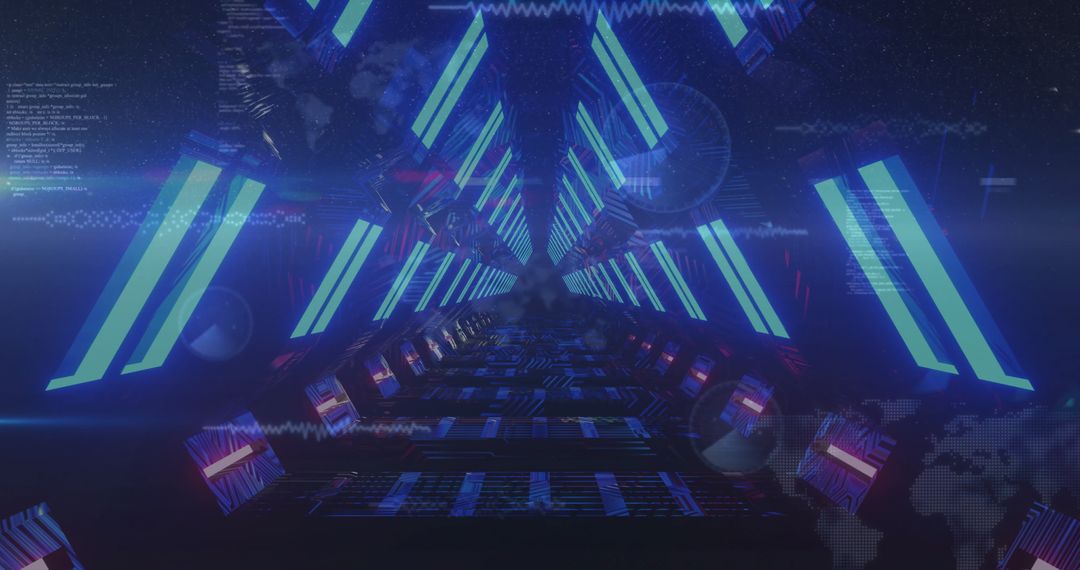 Futuristic Digital Tunnel with Data Processing Visuals