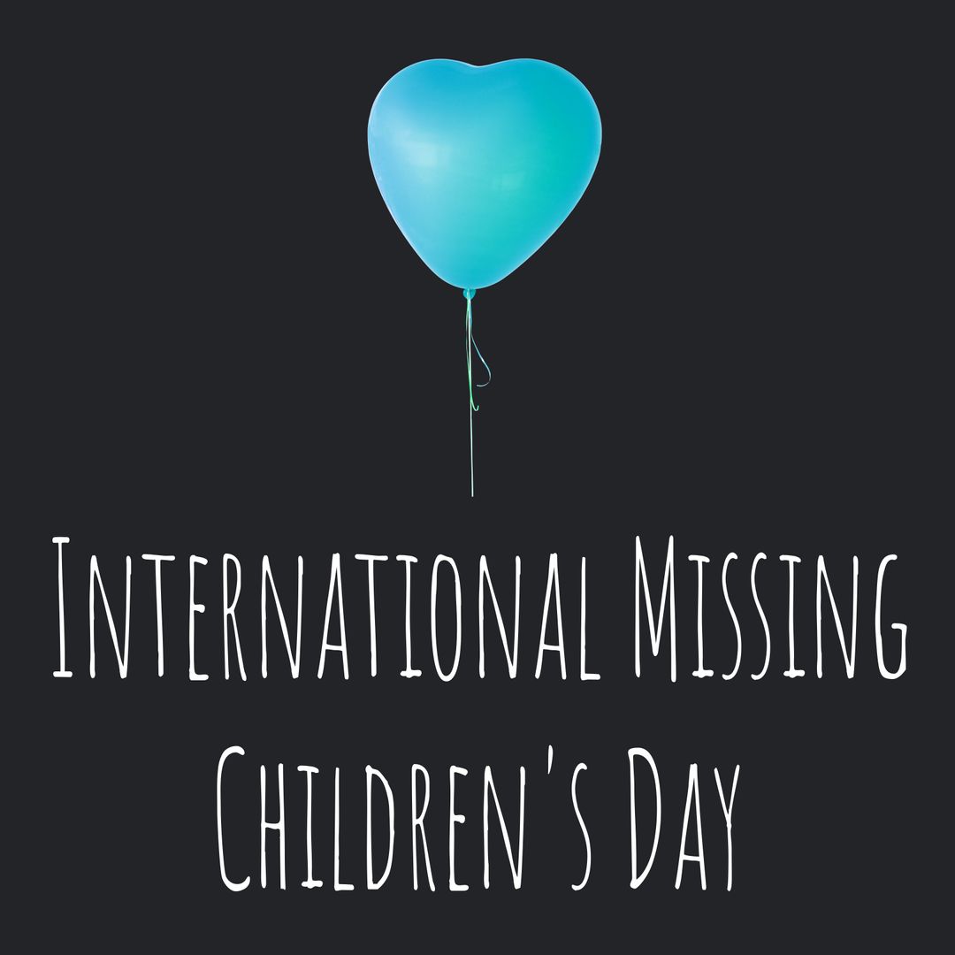 Heart Shaped Blue Balloon with International Missing Children's Day Text on Black Background - Download Free Stock Templates Pikwizard.com