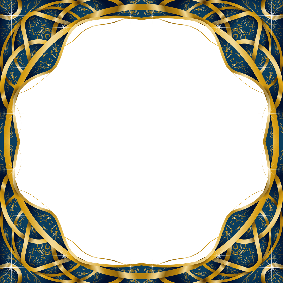 Luxury Transparent Frame with Golden Ribbon and Blue Accents