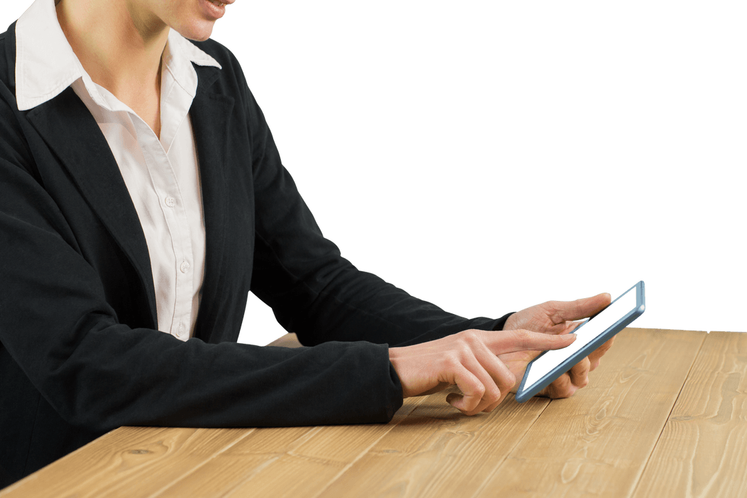 Transparent Background: Businesswoman Using Tablet at Desk
