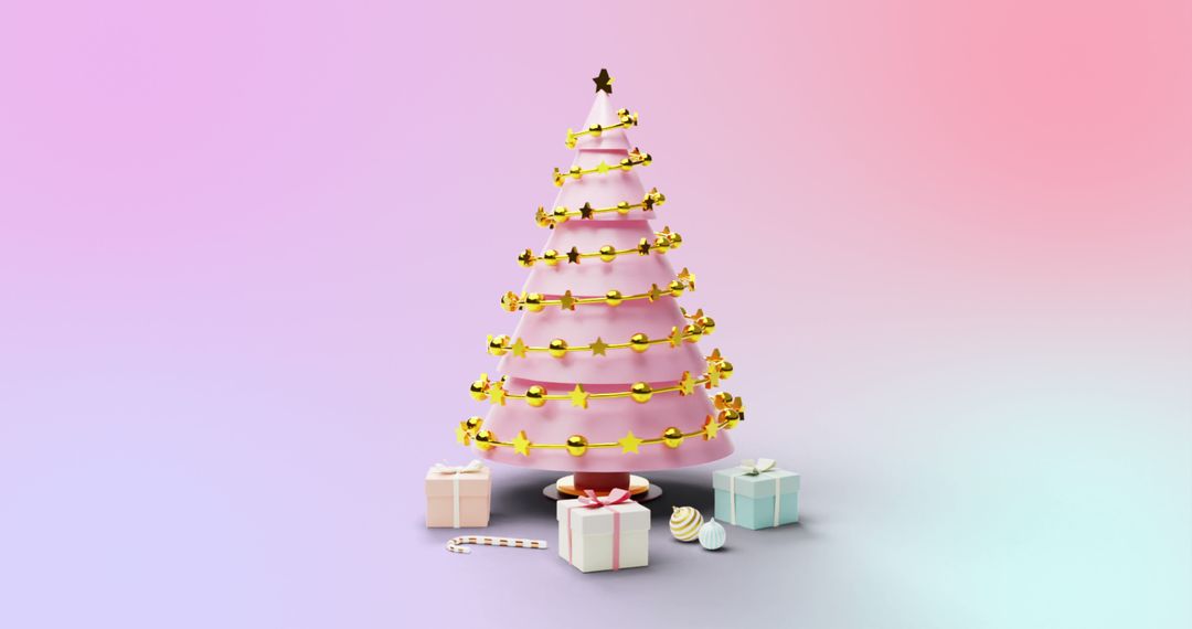 Festive Pink Christmas Tree and Gifts on Gradient Background - Free Images, Stock Photos and Pictures on Pikwizard.com