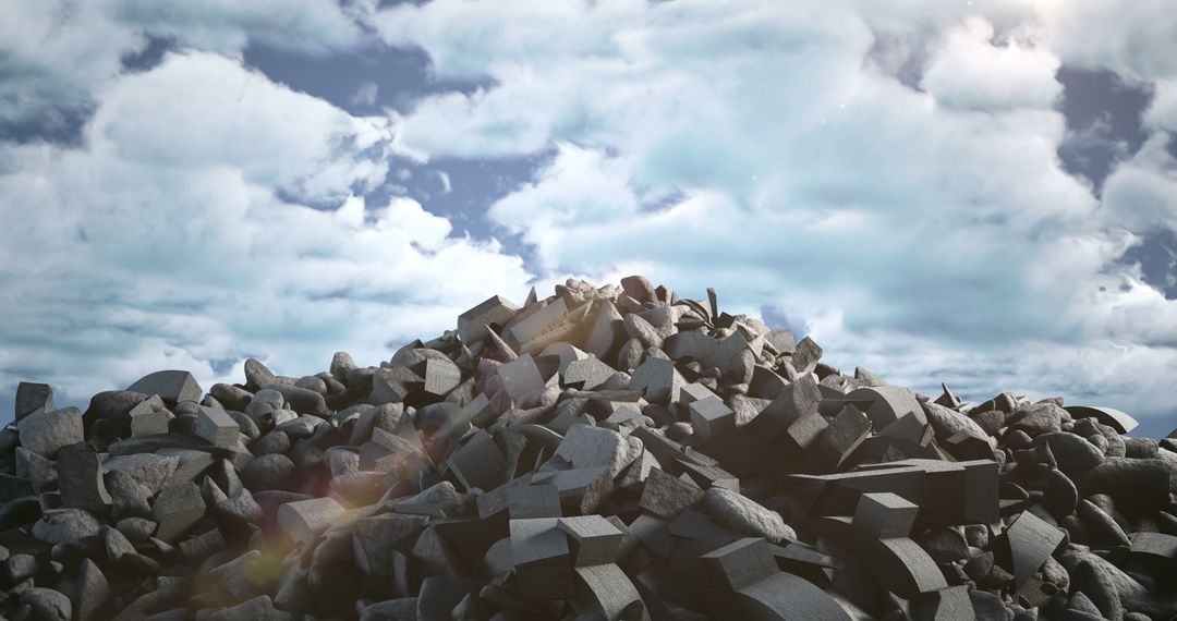 Digital Rendering of Rock Debris Against Cloudy Sky
