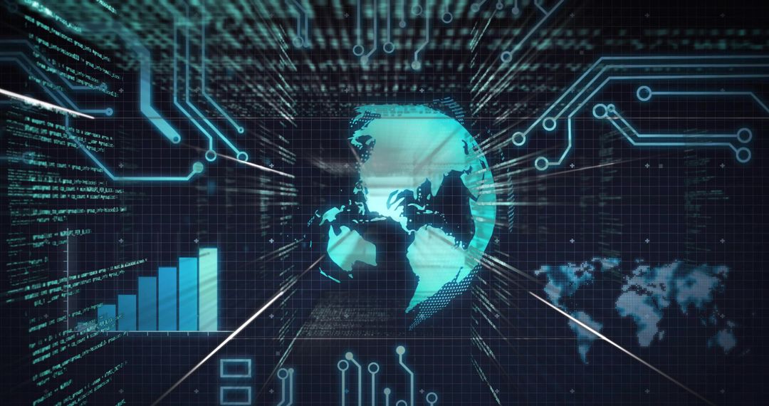 Futuristic Earth Globe with Circuit Overlay and Data Visualization