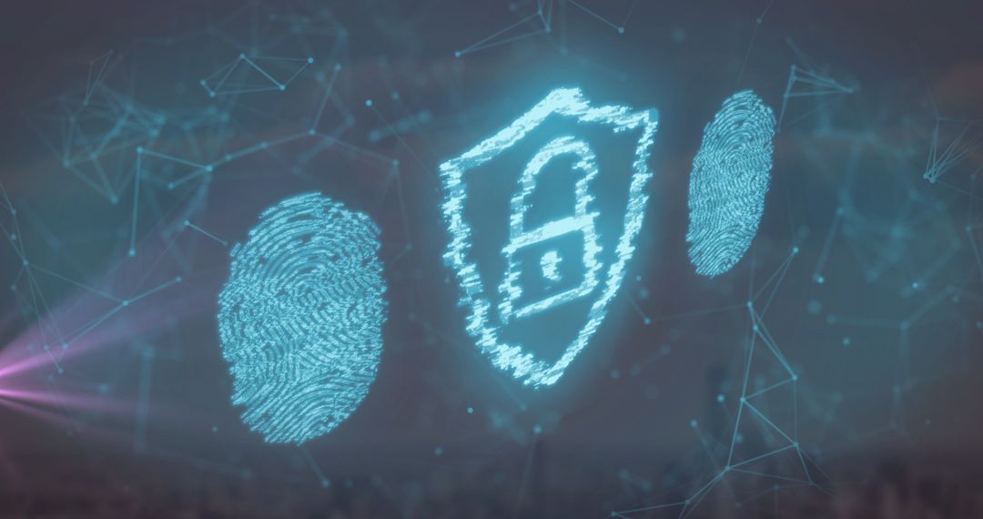 Digital Security Representation with Fingerprint and Padlock Icons