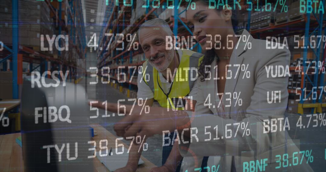 Warehouse Team Analyzing Digital Growth Data on Screen