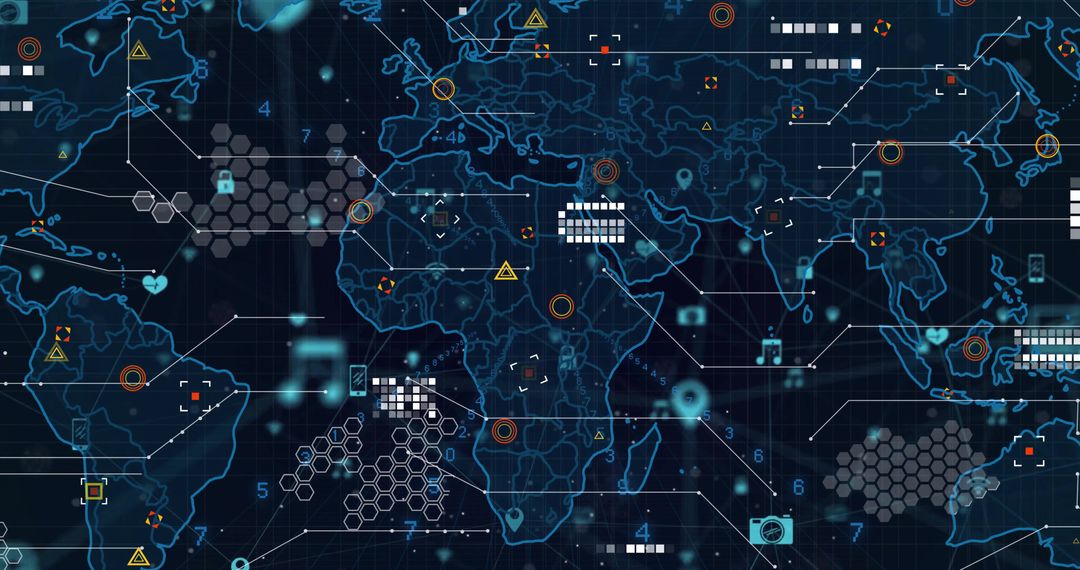Futuristic Digital World Map with Data Analysis and Connectivity