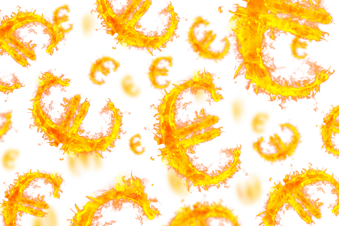 Burning Euro Symbols on Transparent Background Finance Illustration