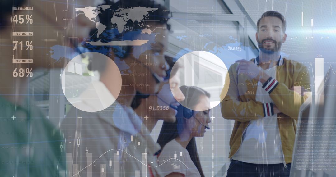 Digital Infographic Overlay in Modern Office Setting