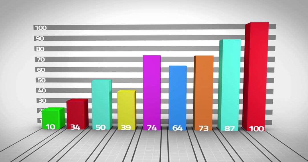 3D Bar Graph on Gray Background Displaying Colorful Data