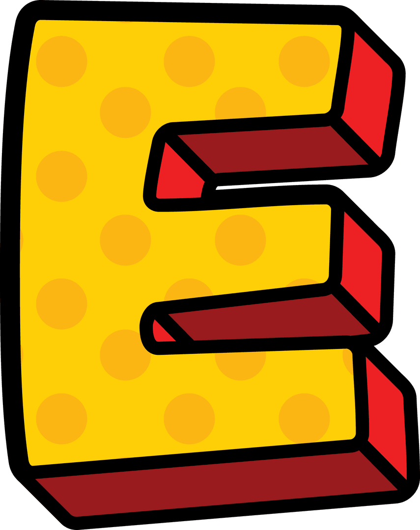 Bold Letter E Clipart with Pop Art Style on Transparent Background