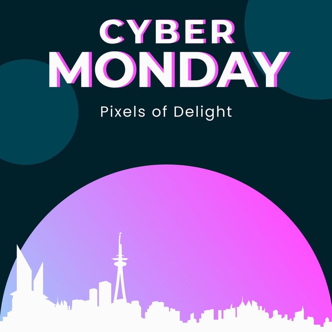 Cyber Monday Digital Sale Advertisement with Urban Skyline