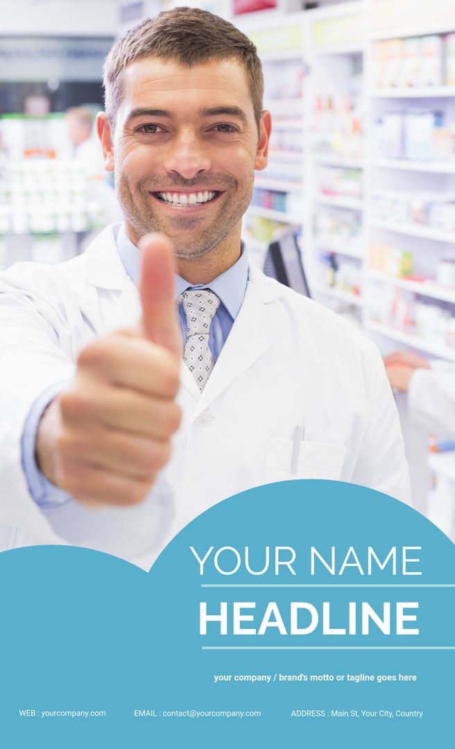 Smiling Pharmacist Giving Thumbs Up in Pharmacy Promoting Healthcare Services - Download Free Stock Templates Pikwizard.com