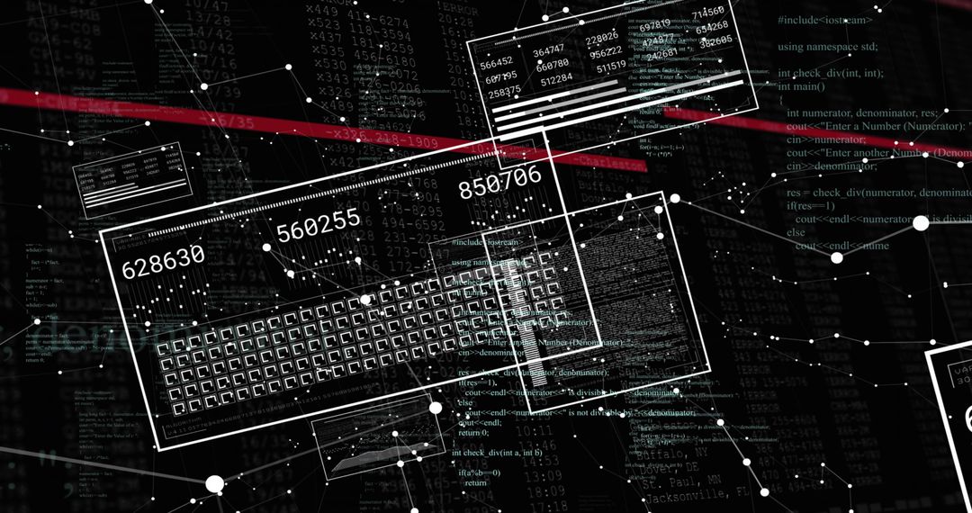Futuristic Digital Grid with Numeric Codes and Network Connections
