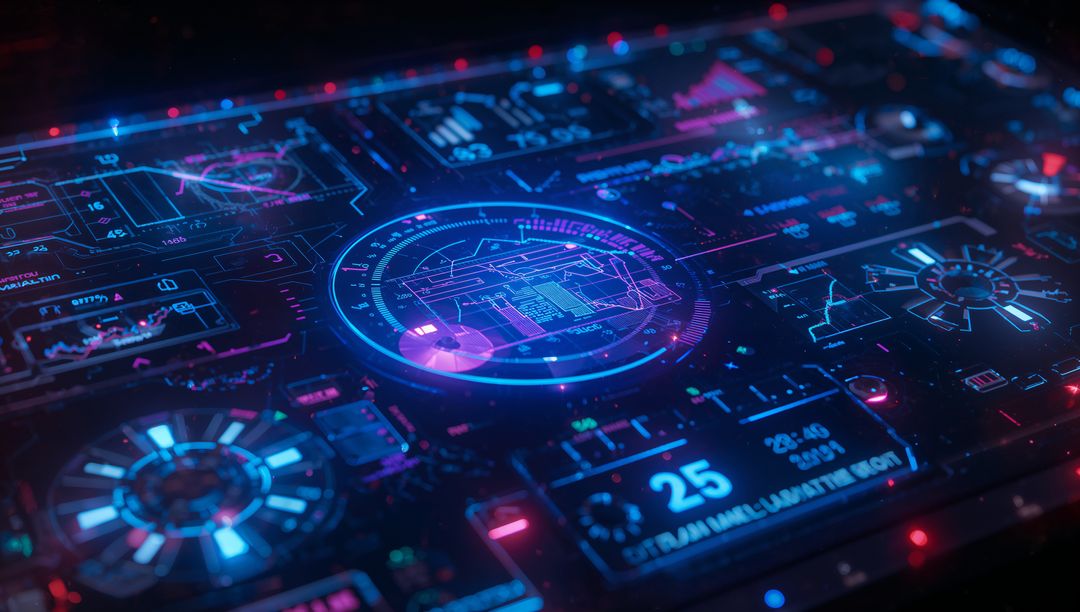 Futuristic Holographic Dashboard With Graphs and Data Widgets