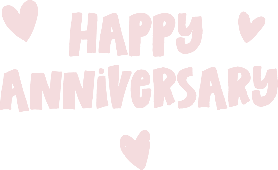 Happy Anniversary Text Decor with Hearts Transparent Background