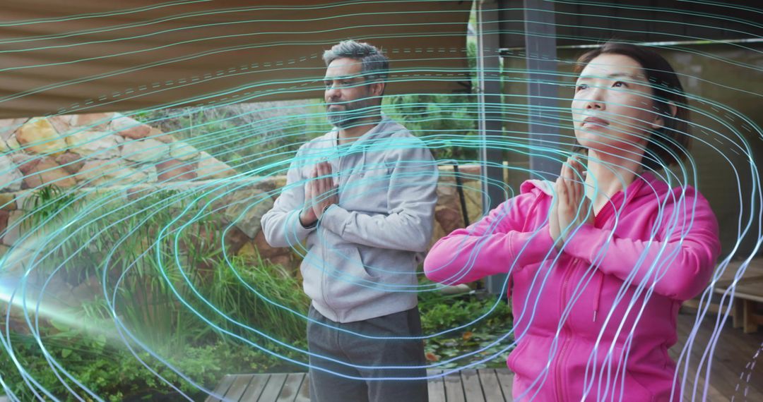 Couple in Meditation with Digital Energy Fields Surrounding Them