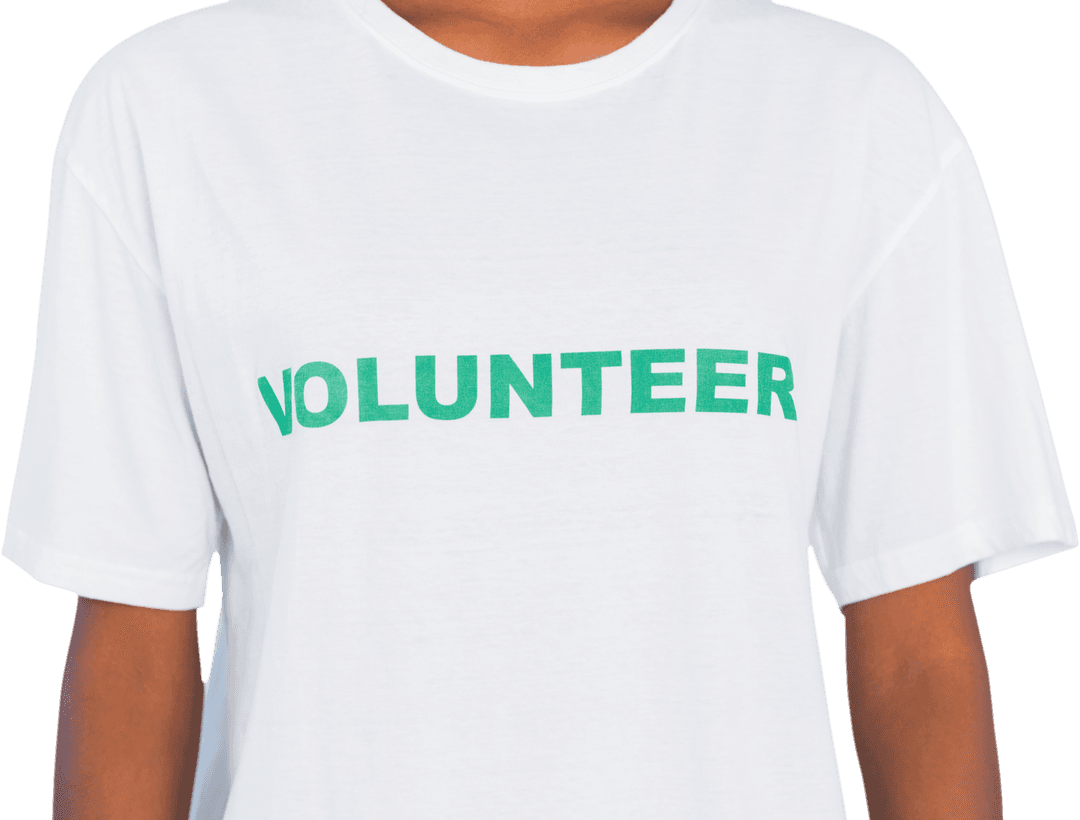 White Transparent T-Shirt with Volunteer Text in Green