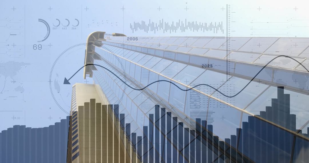 Skyscraper Exteriors Overlaid with Data Charts and Graphs